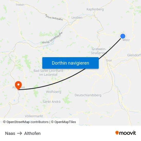 Naas to Althofen map