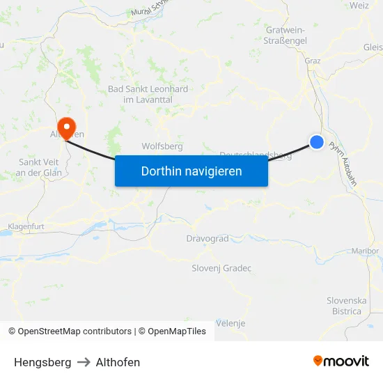 Hengsberg to Althofen map