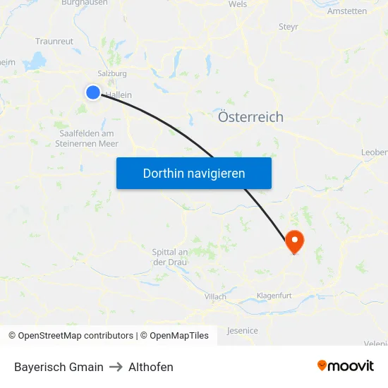 Bayerisch Gmain to Althofen map