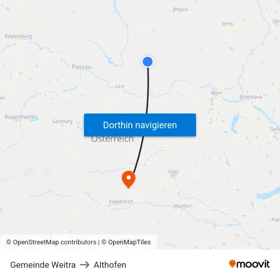 Gemeinde Weitra to Althofen map