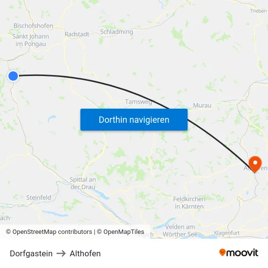 Dorfgastein to Althofen map