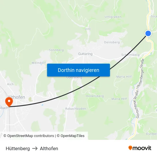 Hüttenberg to Althofen map