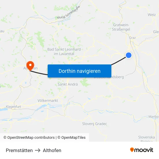 Premstätten to Althofen map