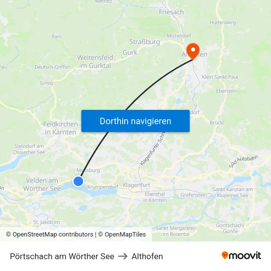 Pörtschach am Wörther See to Althofen map