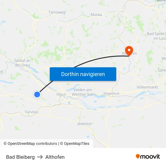 Bad Bleiberg to Althofen map