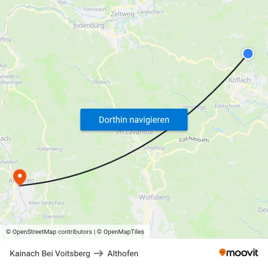 Kainach Bei Voitsberg to Althofen map