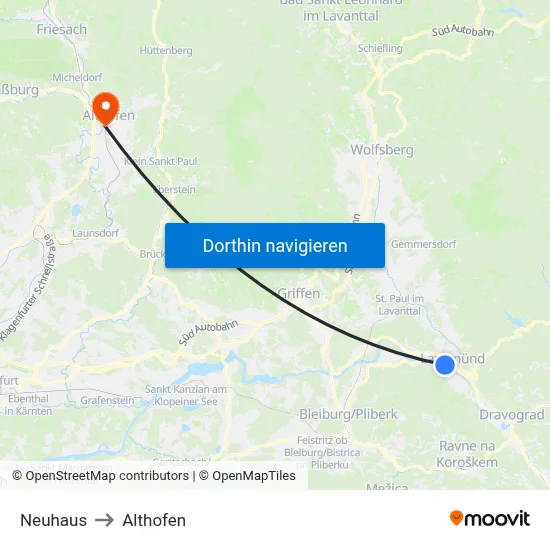 Neuhaus to Althofen map