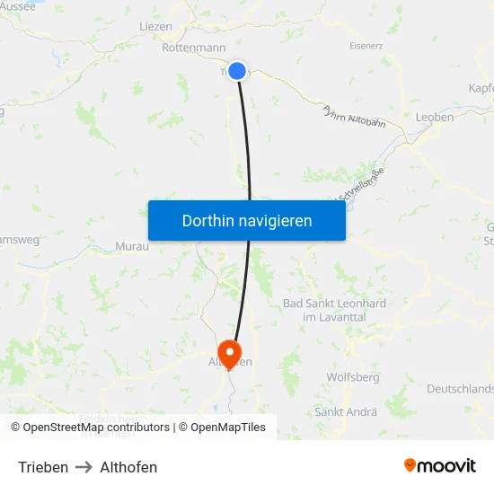 Trieben to Althofen map