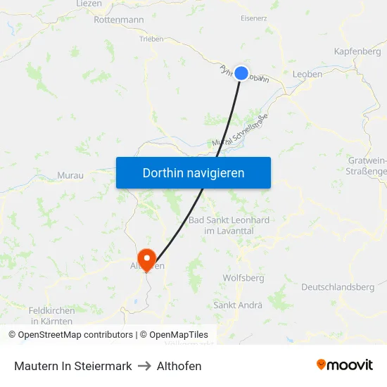 Mautern In Steiermark to Althofen map