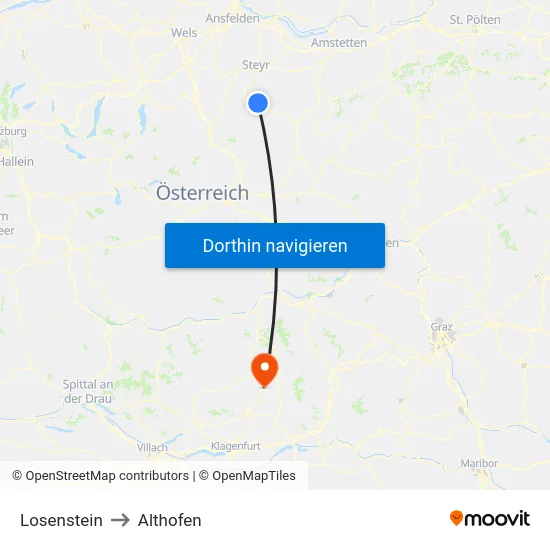 Losenstein to Althofen map