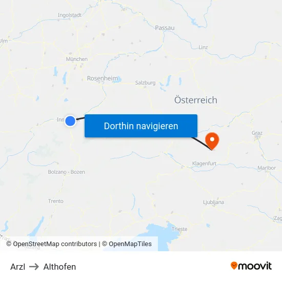 Arzl to Althofen map