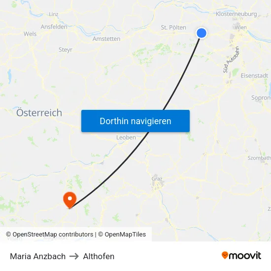 Maria Anzbach to Althofen map