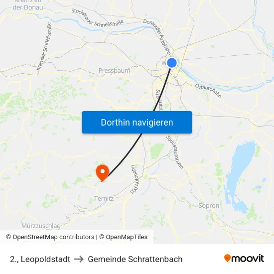 2., Leopoldstadt to Gemeinde Schrattenbach map