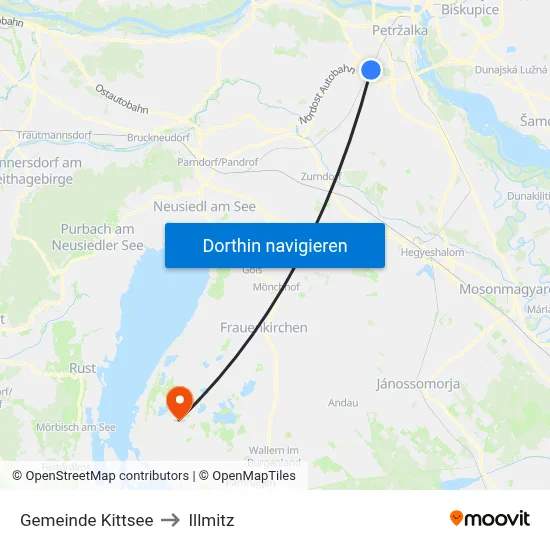 Gemeinde Kittsee to Illmitz map