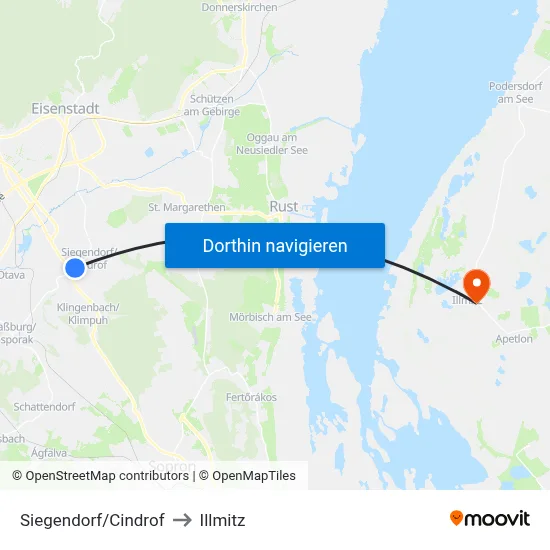 Siegendorf/Cindrof to Illmitz map