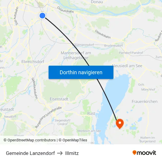 Gemeinde Lanzendorf to Illmitz map
