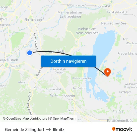 Gemeinde Zillingdorf to Illmitz map