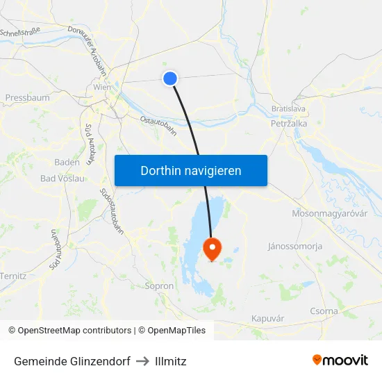 Gemeinde Glinzendorf to Illmitz map