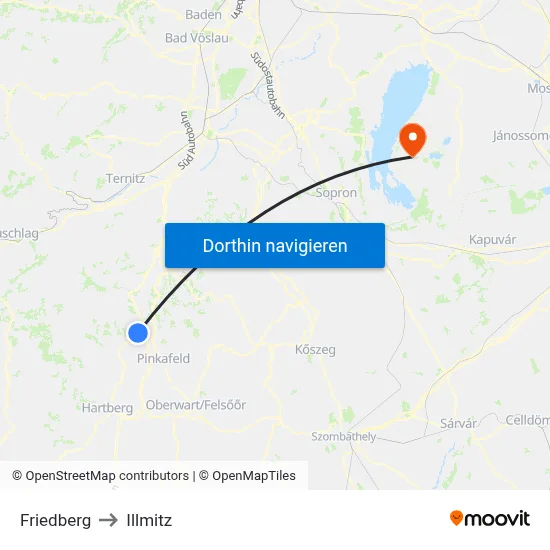 Friedberg to Illmitz map