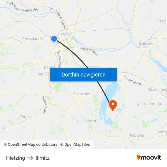 Hietzing to Illmitz map