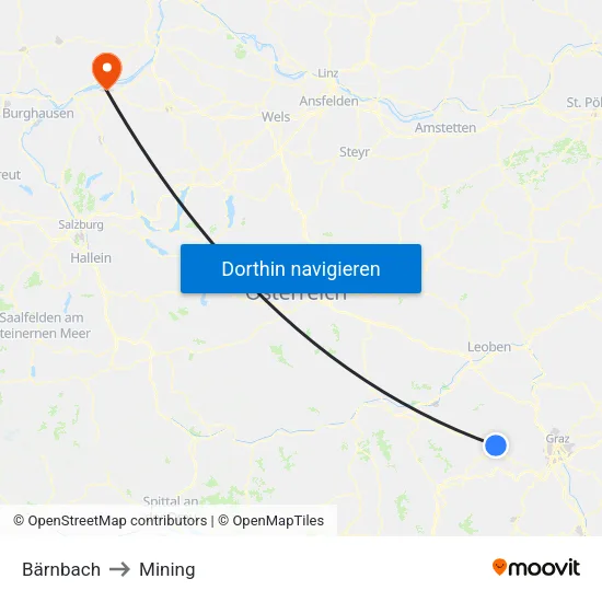 Bärnbach to Mining map