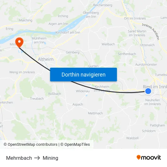 Mehrnbach to Mining map