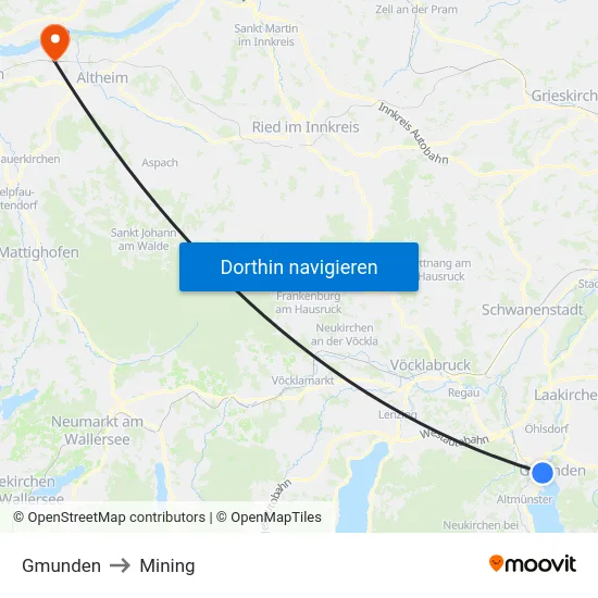 Gmunden to Mining map