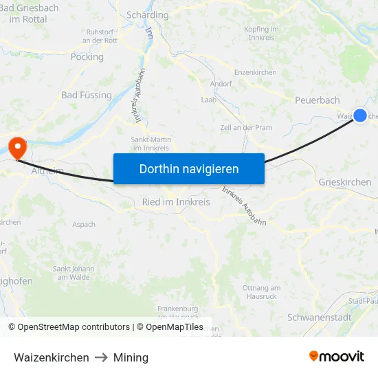 Waizenkirchen to Mining map