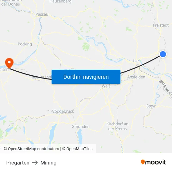 Pregarten to Mining map