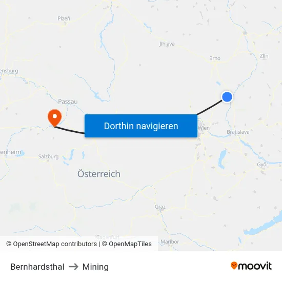 Bernhardsthal to Mining map