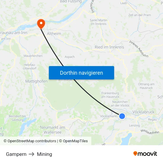Gampern to Mining map