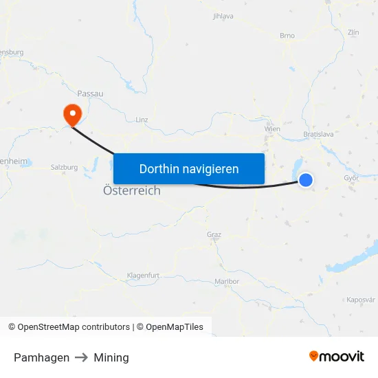 Pamhagen to Mining map