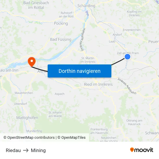 Riedau to Mining map