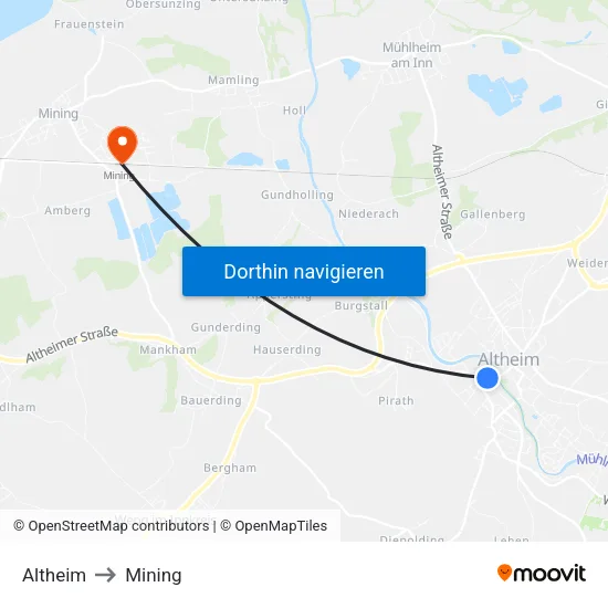 Altheim to Mining map