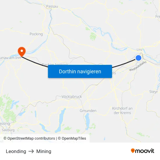 Leonding to Mining map