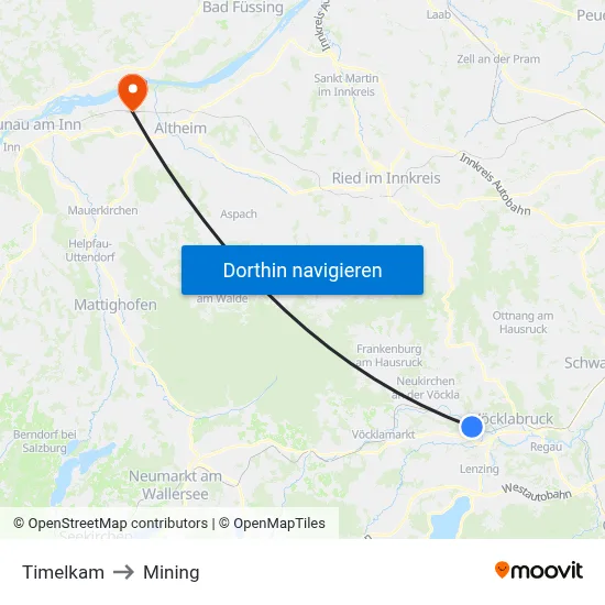 Timelkam to Mining map