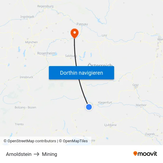 Arnoldstein to Mining map