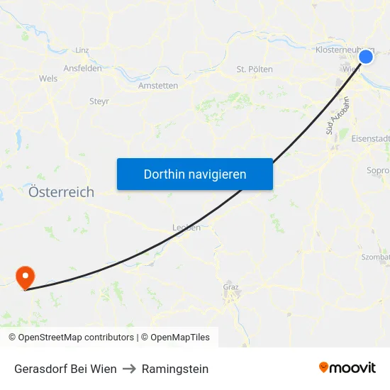 Gerasdorf Bei Wien to Ramingstein map