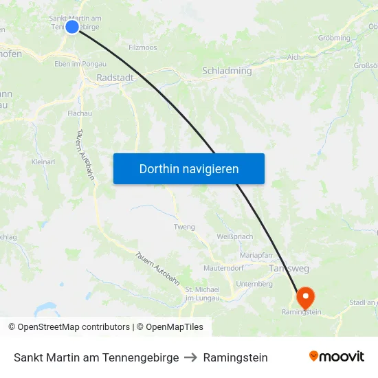 Sankt Martin am Tennengebirge to Ramingstein map