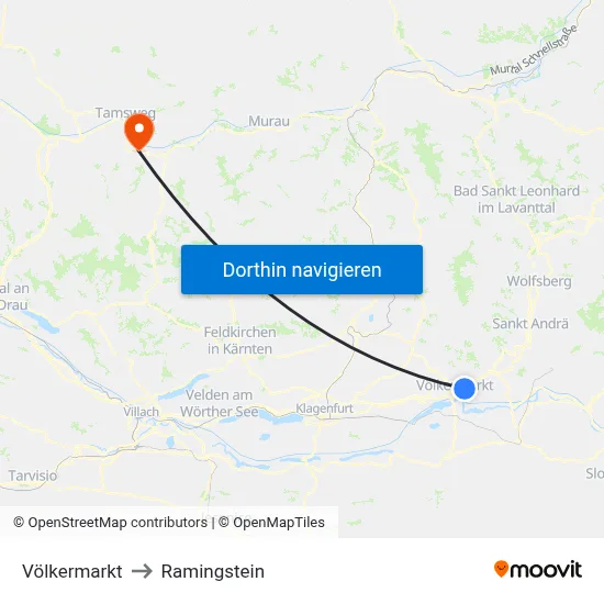 Völkermarkt to Ramingstein map