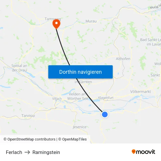 Ferlach to Ramingstein map
