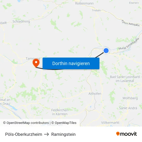 Pöls-Oberkurzheim to Ramingstein map