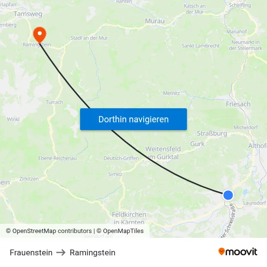 Frauenstein to Ramingstein map