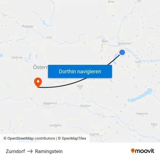 Zurndorf to Ramingstein map
