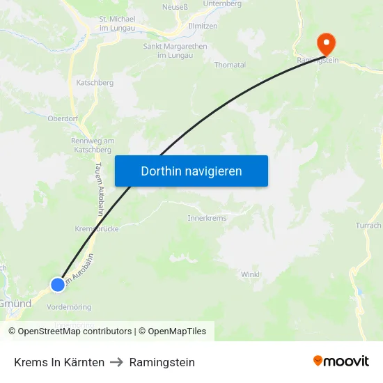 Krems In Kärnten to Ramingstein map