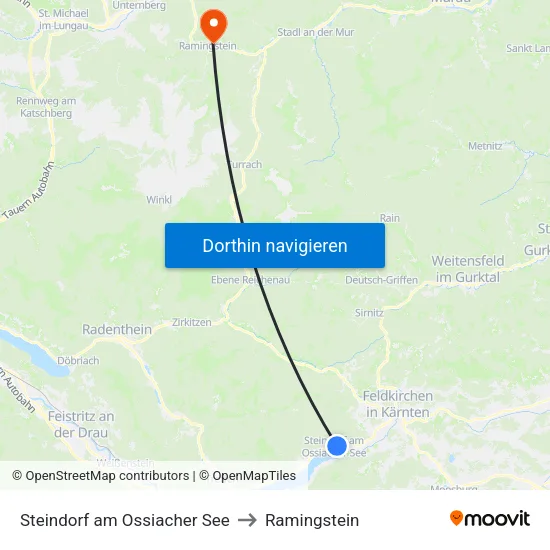 Steindorf am Ossiacher See to Ramingstein map