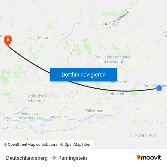 Deutschlandsberg to Ramingstein map