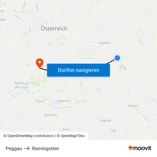 Peggau to Ramingstein map
