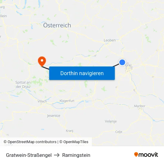 Gratwein-Straßengel to Ramingstein map