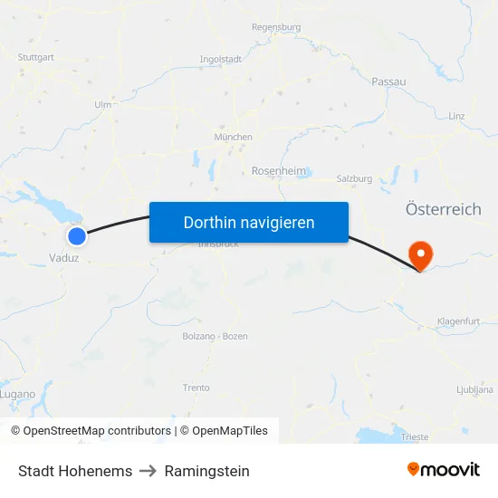 Stadt Hohenems to Ramingstein map